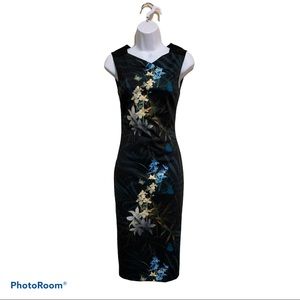 Ted Baker Navy Floral Midi Sheath Dress
